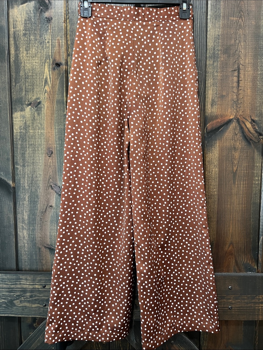 Urban Outfitters Brown Polka Dot Wide Leg Pants XS Satin High Rise Cropped Boho - Picture 5 of 11